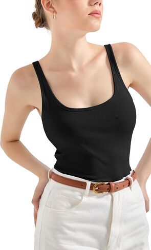 SUUKSESS Women Padded Ribbed Long Tank Tops Summer Going Out Basic Scoop Neck Cami Tops in Saudi Arabia