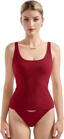 SUUKSESS Women Padded Ribbed Long Tank Tops Summer Going Out Basic Scoop Neck Cami Tops in Saudi Arabia