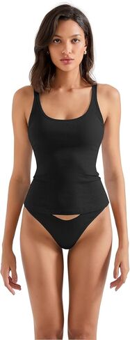 SUUKSESS Women Padded Ribbed Long Tank Tops Summer Going Out Basic Scoop Neck Cami Tops in Saudi Arabia