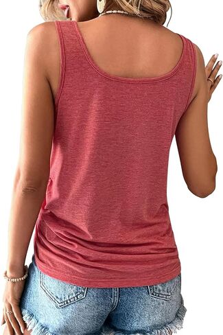 Womens U Neck Tank Tops Summer Sleeveless Loose Button Casual Henley Shirts in Kuwait