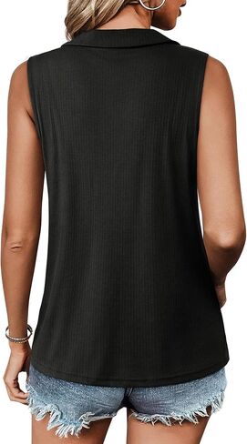 Vivilli Womens Ribbed Tank Top Zipper V Neck Dressy Casual Blouses Sleeveless Camisole Tops Work Tank Polo Shirts in Saudi Arabia