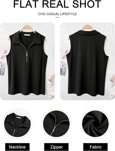 Vivilli Womens Ribbed Tank Top Zipper V Neck Dressy Casual Blouses Sleeveless Camisole Tops Work Tank Polo Shirts in Saudi Arabia