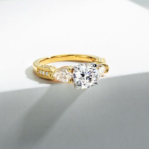 Idocare 3CT/5CT Moissanite Engagement 3 Stone Rings D Color VVS1 Round Cut 14K Yellow Gold Plated 925 Sterling Silver Promise Anniversary Rings for Women in Saudi Arabia