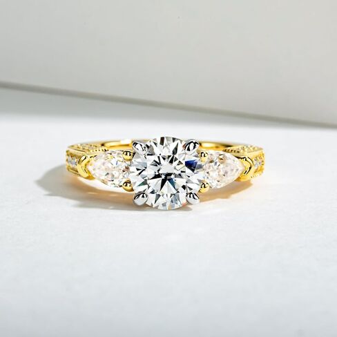 Idocare 3CT/5CT Moissanite Engagement 3 Stone Rings D Color VVS1 Round Cut 14K Yellow Gold Plated 925 Sterling Silver Promise Anniversary Rings for Women in Saudi Arabia