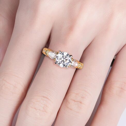 Idocare 3CT/5CT Moissanite Engagement 3 Stone Rings D Color VVS1 Round Cut 14K Yellow Gold Plated 925 Sterling Silver Promise Anniversary Rings for Women in Saudi Arabia