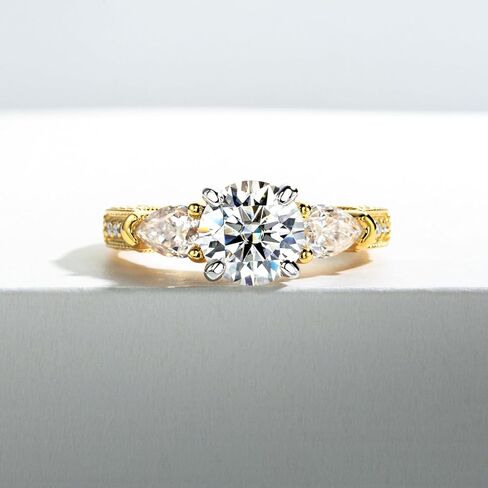 Idocare 3CT/5CT Moissanite Engagement 3 Stone Rings D Color VVS1 Round Cut 14K Yellow Gold Plated 925 Sterling Silver Promise Anniversary Rings for Women in Saudi Arabia