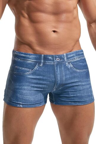 Men's Square Leg Swim Trunks Realistic 3D Denim Print Swimwear Jammers Stretch Lightweight for Water Sports in Kuwait