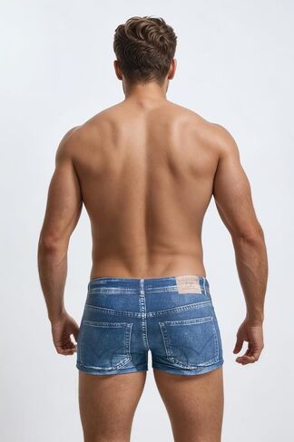 Men's Square Leg Swim Trunks Realistic 3D Denim Print Swimwear Jammers Stretch Lightweight for Water Sports in Kuwait