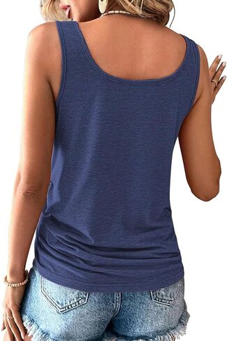 Womens U Neck Tank Tops Summer Sleeveless Loose Button Casual Henley Shirts in Kuwait