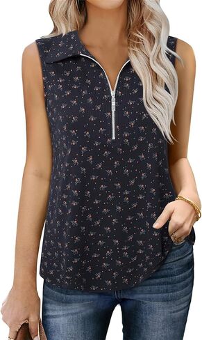 Vivilli Womens Ribbed Tank Top Zipper V Neck Dressy Casual Blouses Sleeveless Camisole Tops Work Tank Polo Shirts in Saudi Arabia
