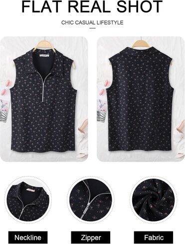 Vivilli Womens Ribbed Tank Top Zipper V Neck Dressy Casual Blouses Sleeveless Camisole Tops Work Tank Polo Shirts in Saudi Arabia