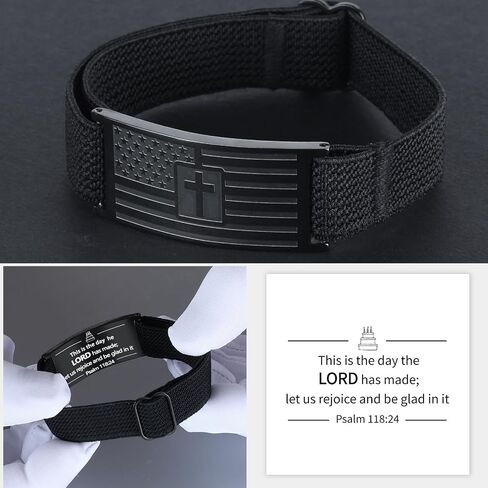 Valentines Day Gifts - Mens Bracelet - American Flag Christian Cross Bracelet for Boys - Adjustable Black Elastic Stretch Strap with Bible Verse - Gift for Son Grandson in Saudi Arabia