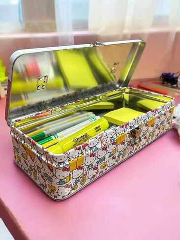 Tin Box Company صندوق تخزين كبير مع مقبض المسطرة ، Hello Kitty in Kuwait