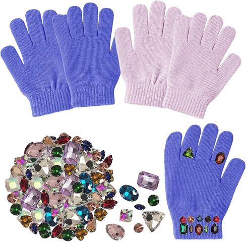 Tahonuss Winter Gloves Kids Full Fingers Knit Warm Gloves with Rhinestone Colorful Gemstones Mitten Anti Slip Skiing Gloves in Kuwait
