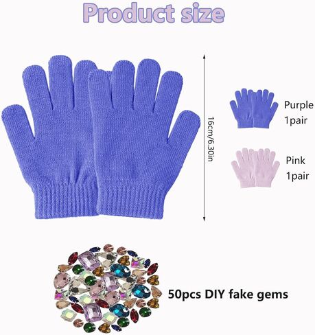 Tahonuss Winter Gloves Kids Full Fingers Knit Warm Gloves with Rhinestone Colorful Gemstones Mitten Anti Slip Skiing Gloves in Kuwait