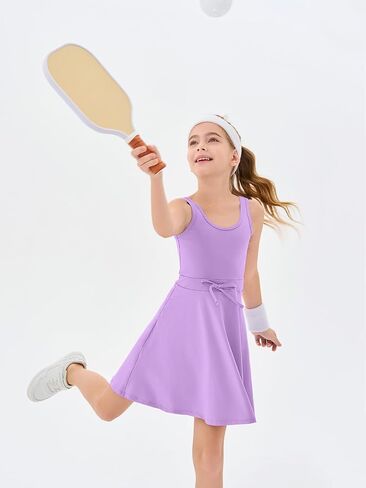 Haloumoning Girls Sleeveless Tennis Dress Kids Athletic Elastic Waist A-Line Workout Golf Dresses 4-14 Years in Saudi Arabia