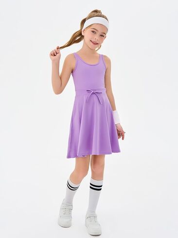 Haloumoning Girls Sleeveless Tennis Dress Kids Athletic Elastic Waist A-Line Workout Golf Dresses 4-14 Years in Saudi Arabia