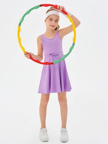 Haloumoning Girls Sleeveless Tennis Dress Kids Athletic Elastic Waist A-Line Workout Golf Dresses 4-14 Years in Saudi Arabia