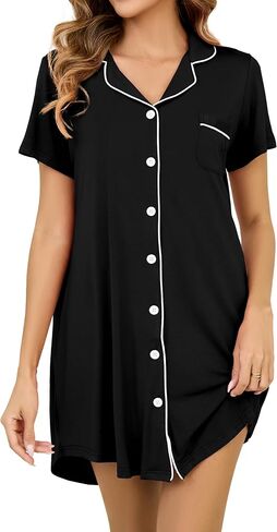 Nightgowns for Women Short Sleeve Button Down Nightshirt Soft Sleepshirt Boyfriend Pajama Dress in Saudi Arabia