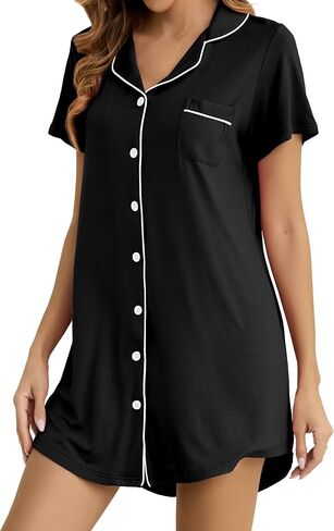 Nightgowns for Women Short Sleeve Button Down Nightshirt Soft Sleepshirt Boyfriend Pajama Dress in Saudi Arabia