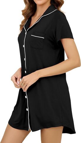 Nightgowns for Women Short Sleeve Button Down Nightshirt Soft Sleepshirt Boyfriend Pajama Dress in Saudi Arabia