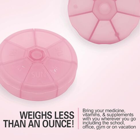 Portable Weekly Pill Organizer 7 Day Pills Container, Round Pill Case Travel Friendly, Daily Week Pill Reminder Case, BPA-Free Vitamin, Supplement, Fish Oil, Medication Planner (Black) in Kuwait