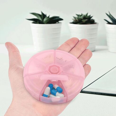 Portable Weekly Pill Organizer 7 Day Pills Container, Round Pill Case Travel Friendly, Daily Week Pill Reminder Case, BPA-Free Vitamin, Supplement, Fish Oil, Medication Planner (Black) in Kuwait