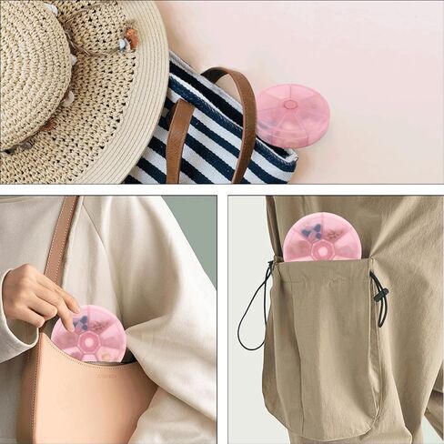 Portable Weekly Pill Organizer 7 Day Pills Container, Round Pill Case Travel Friendly, Daily Week Pill Reminder Case, BPA-Free Vitamin, Supplement, Fish Oil, Medication Planner (Black) in Kuwait