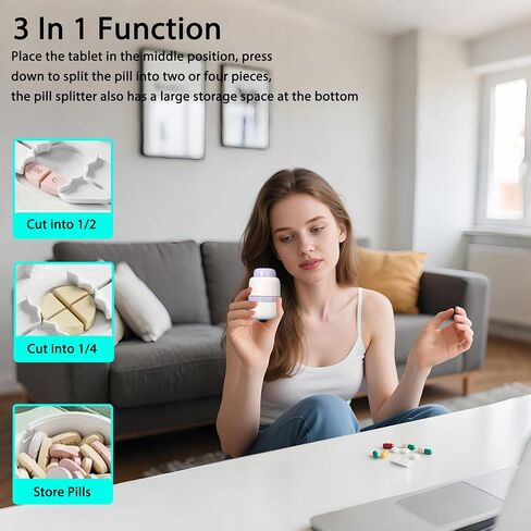 1/3 Pill Cutter with Storage, Professional 1/2 & 3 in 1 Pill Splitter for Small or Large Pills, Precise & Easy Stainless Steel Blade (Blue) in Kuwait