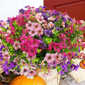 Artificial Flowers for Outdoor, 20 Bundle UV Resistant Fake Silk Flowers, Realistic Faux Plants for Outside Indoor Porch Patio Window Box Planter Home Decor (Yellowpurplerosypinkred)