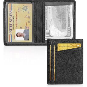 Unaone Slim Minimalist Wallet - Premium Leather RFID يحظر محافظ الجيب الأمامية مع 8 فتحات بطاقات ونافذة معرّفتين ، أسود in Kuwait