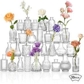 Glass Bud Vase Clear Bud Vases مجموعة من 4 للقطاعات المركزية ، مزهريات الزهور الزجاجية القديمة بكميات كبيرة مناسبة لحفلات الزفاف أو الحفلات أو الديكور المنزلي