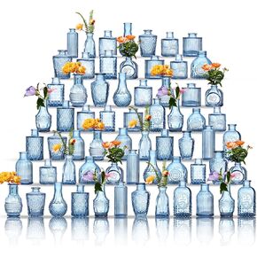 Glass Bud Vases Set of 32 - Assorted Small Mini Glass Vases for Flowers, Crystal Vintage Vase Set, Bulk Centerpieces for Table Décor, Wedding, Home and Events (Clear, 32 Pcs)