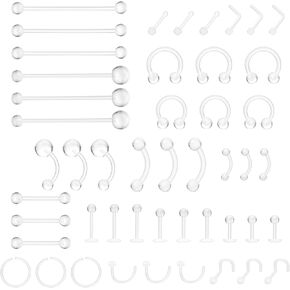 48Pcs Clear Nose Studs,Plastic Clear Earrings for Sports,Piercing Retainers,Nose Piercing,Piercing Jewelry for Work Plastic
