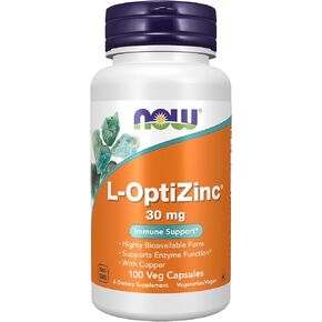 NOW Foods Supplements, L-OptiZinc® 30 mg with Copper, Highly Bioavailable Form, Immune Support*, 100 Veg Capsules