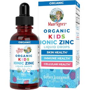 ملحق Maryruth Organics Zinc لدعم المناعة ، وملحق دعم المناعة للأطفال ، والأعمار من 4 إلى 13 عامًا ، وكبريتات الزنك ، والنباتية ، والوزارة الزراعية العضوية ، ومقرها الجليسرين ، 2 أوقية