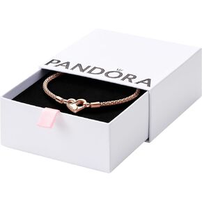 Pandora Moments Heart Closure Snake Chain Bracelet - Compatible Moments Charms - Gift for Her - Sterling Silver Shine with Cubic Zirconia - With Gift Box