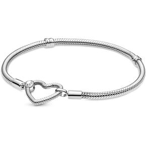 Pandora Moments Heart Clasp Snake Chain Bracelet - Charm Bracelet for Women - Compatible Moments Charms - Sterling Silver - 7.9"