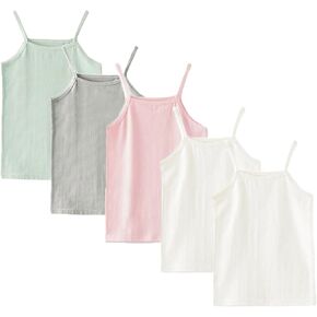 Kids Girls Classic Solid Camisole Undershirts for Girls 5 Pack Breathable Cotton Soft Tank Tops (2-10Years)