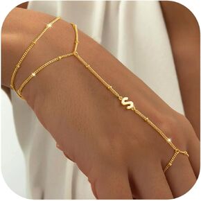 M MOOHAM Initial Hand Chain for Women - Dainty Gold Ring Bracelet Hand Chain for Women Trendy, Letter A-Z Initial Link Charm Bracelets Personalized Gold Jewelry Gifts