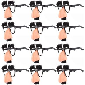 Disguise Glasses with Funny Nose Eyebrows, Nose and Glasses Classic Disguise Mustache Party Favors for Costume Halloween Birthday Parties 12pcs