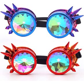 Kaleidoscope Steampunk Rave Glasses Goggles with Rainbow Crystal Glass Lens