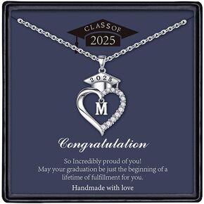 STORUP Graduation Gifts for Her 2025, Heart Initial Necklaces With Class Of 2025 Graduation Cap Necklace High School College Gifts for Her