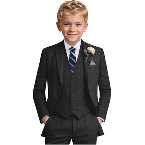 Boys Suit 6pcs Tweed Herringbone Suits for Kids Slim Fit Tuxedo Formal Jacket Wedding Shirt Blazer Vest Pants Set with Tie