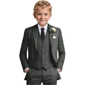 الأولاد بدلات 6pcs Tweed Herringbone بدلات للأطفال Slim Fit Tuxedo سترة السترة الرسمية زفاف قميص السترة سترة مجموعة مع ربطة عنق in Kuwait