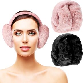 BESPORTBLE 2Pcs Winter Ear Muffs Adjustable Faux Fur Warmers Cute Fuzzy Earmuffs Soft Warm Ear Covering for Men Women