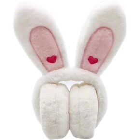 Cute Bunny Ears Earmuffs, Winter Warm Fluffy Ear Muffs Foldable Animal Ear Warmers Ear Covers Headband for Women Girls