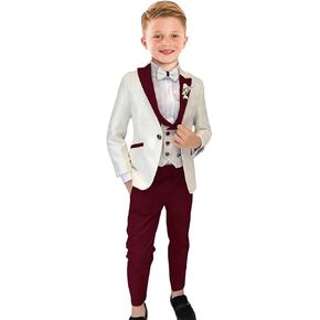 Boys Suit Floral Jacquard Suits for Boys Formal Outfit 5 Pcs Wedding Kids Suit Blazer Vest Pants Tie Shirt Set