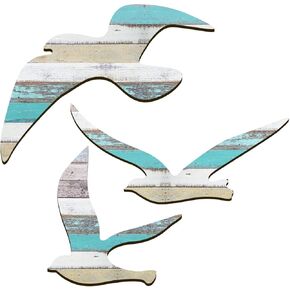Hingtai 3pcs الخشب Seagull Beach Wall Decor ، Wall Art Beach Decorations Nautical Self-Segull Decorations Coastal Murner Decors ، Beach Seagull Ocean Decorations for Home Bedroom Room