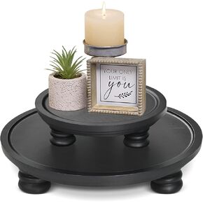 2 Pcs Wooden Risers for Display, Round Wood Tray Decor, Farmhouse Pedestal Stand Decor for Indoor, Rustic Decorative Display Stand for Kitchen Counter Decor, Decorative Cake Holder Plate